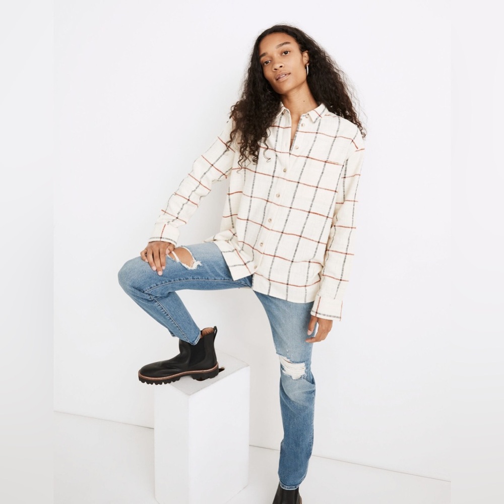 Madewell Flannel Oversized Ex boyfriend Shirt Windowpane cream